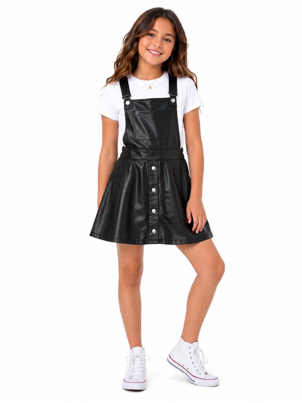 Wonder Nation, Black Faux Leather Pinafore Dress, Size 10/12 - Picture 2 of 9